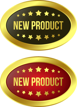 Glossy New Product Label, New Products Icon, New Product Banner, 3D Realistic Business Badge Design, Arrival Goods Rubber Stamp png
