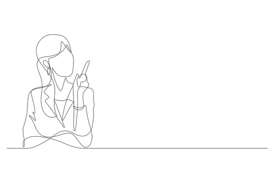 young business woman pointing finger up having an idea in one line drawing vector
