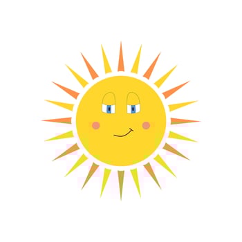 Cute yellow sun smiles on a white background. Vector illustration with sun in cartoon style.
