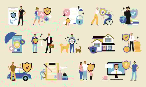 Insurance Flat Color Set vector