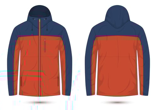 hooded mountain jacket front and back view. vector illustration