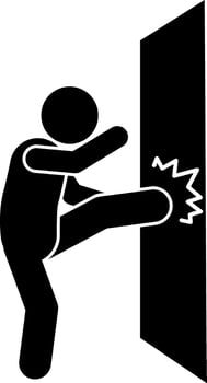 illustration of a stick figure knocking on the door or breaking the door vector