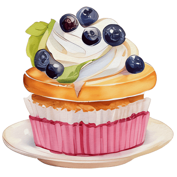 watercolor cupcake with blueberry on top, png