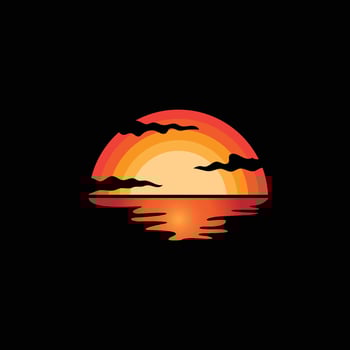 Sunset Logo, Sun Vector, Beach Natural Scenery, Minimalist Design Brand Illustration vector