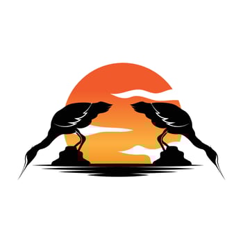 Heron Bird Logo, Vector Bird Flying Stork Heron, Animal Silhouette Design, Ilustrasi Templet