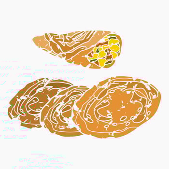 Editable Top Side View Classic Open And Rolled Indian Masala Dosa With Filling Vector Illustration in Brush Strokes Style for Artwork of Cuisine Related Design With South Asian Culture and Tradition