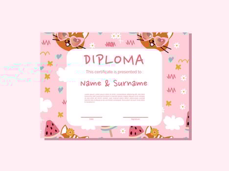 Cute 70s-style cut and watermelon school and preschool diploma for kids in kindergarten or primary grades. vector