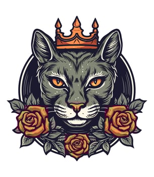 A charming cat head adorned with delicate flowers, showcased in a whimsical vector clip art illustration