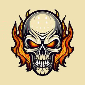 flaming skull vector clip art illustration radiating intense heat and an edgy vibe, perfect for rock bands and alternative themed designs