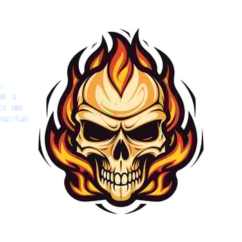 flaming skull vector clip art illustration radiating intense heat and an edgy vibe, perfect for rock bands and alternative themed designs