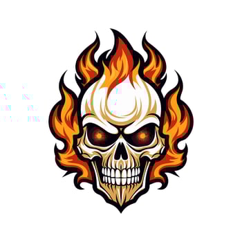 flaming skull vector clip art illustration radiating intense heat and an edgy vibe, perfect for rock bands and alternative themed designs