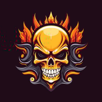 flaming skull vector clip art illustration radiating intense heat and an edgy vibe, perfect for rock bands and alternative themed designs