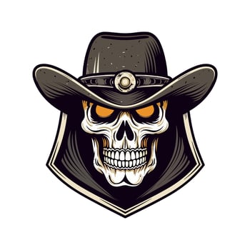 Skull wearing cowboy hat vector clip art illustration