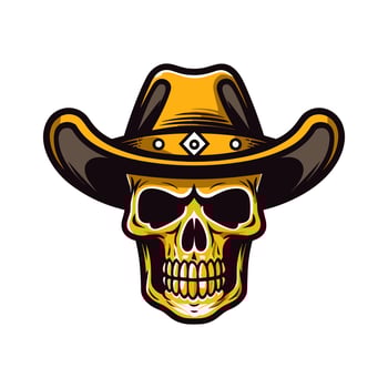 Skull wearing cowboy hat vector clip art illustration