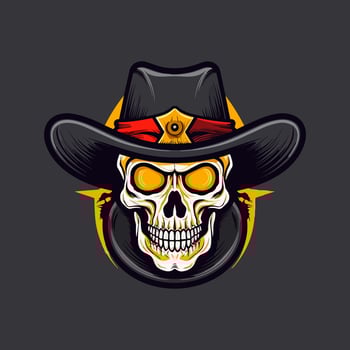 Skull wearing cowboy hat vector clip art illustration