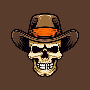Skull wearing cowboy hat vector clip art illustration