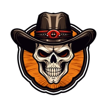 Skull wearing cowboy hat vector clip art illustration