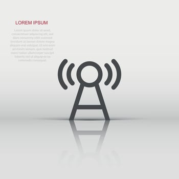 Antenna tower icon in flat style. Broadcasting vector illustration on white isolated background. Wifi business concept.