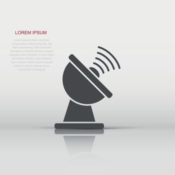 Satellite antenna tower icon in flat style. Broadcasting vector illustration on white isolated background. Radar business concept.
