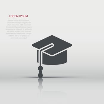 Graduation hat icon in flat style. Student cap vector illustration on white isolated background. University business concept.