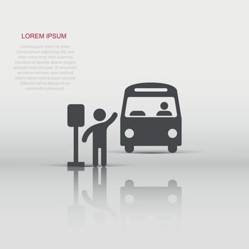 Bus station icon in flat style. Auto stop vector illustration on white isolated background. Autobus vehicle business concept.