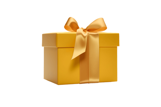 golden yellow gift box with bow, png
