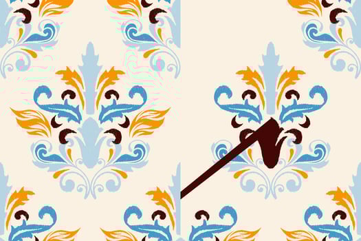 Ikat floral paisley embroidery on cream background.Ikat ethnic oriental seamless pattern traditional.Aztec style abstract vector illustration.design for texture,fabric,clothing,wrapping,decoration.