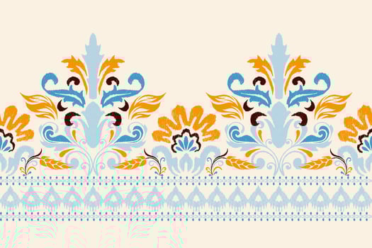 Ikat floral paisley embroidery on white background.Ikat ethnic oriental pattern traditional.Aztec style abstract vector illustration.design for texture,fabric,clothing,wrapping,decoration,sarong,scarf