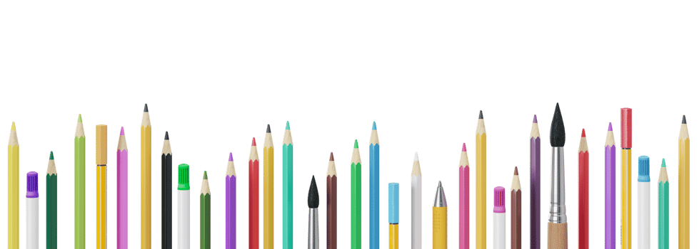 Colorful school stationery, supplies on transparent background. PNG. Bottom border. Applicable for posters, announcements, advertising. Education, daycare, preschool. Back to school shopping, sale. 3D png
