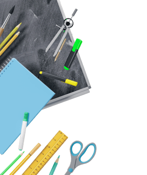 Colorful school stationery, supplies on transparent background. PNG. Side border. Applicable for posters, announcements, advertising. Education, daycare, preschool. Back to school shopping, sale. 3D. png