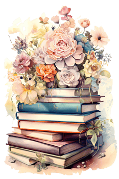 Vintage book stack woth flower. Illustration png