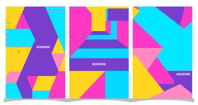 Set of 3 vector abstract colorful dynamic geometric pattern background illustration