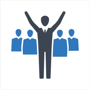 Teamwork leader icon, black. Vector and glyph