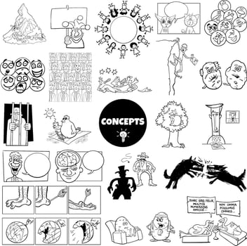 cartoon concepts or metaphors with comic characters set vector