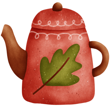 Rustic and cozy red kettle with leaf pattern png