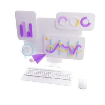Data analytics, dashboard and business finance report. investment or website SEO screen PC concept. 3D Web Illustrations. png