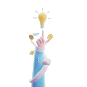 hand pointing to light bulb. Employee with genius business idea. Planning strategies and concept solutions. Success at work. Cartoon creative design icon. 3D illustration png