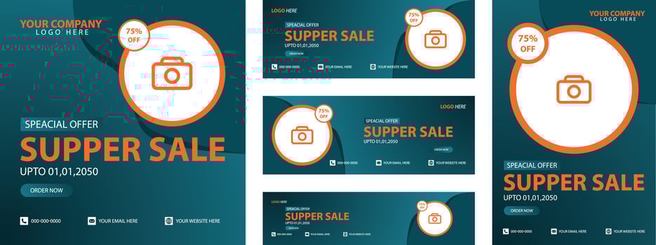 Set of Editable square business web banner design template. Suitable for social media post, Instagram story and web ads. Vector illustration with Space to add pictures minimal and modern design.
