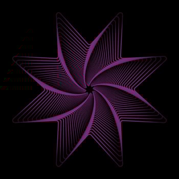 Purple star spirograph structure pattern logo isolated on black background. Rainbow decorative element vector illustration.