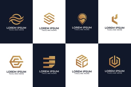 Set of abstract elegant logo design with golden gradient vector