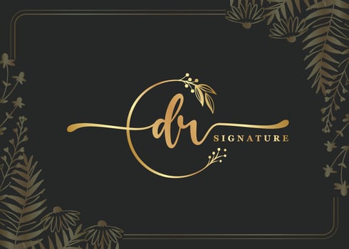 luxury signature initial DR logo design isolated leaf and flower vector
