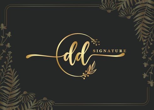 luxury gold signature initial DD logo design isolated leaf and flower vector