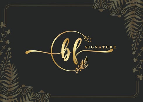 luxury gold signature initial BF logo design isolated leaf and flower vector