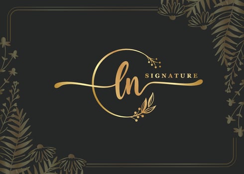 luxury signature initial LN logo design isolated leaf and flower vector