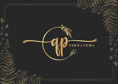 sign bf-08luxury gold signature initial QP logo design isolated leaf and flower vector