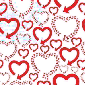 Valentines day red white seamless pattern with arrows created hearts shape. vector