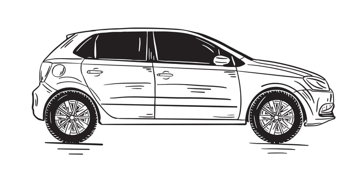 Car sketch .Simple vector car icon. Flat hatchback symbol. Perfect black pictogram illustration isolated on white background.Shipping.