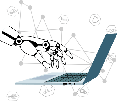 Hand of robot touching on big data network, revolution of AI, Science and artificial intelligence technology, innovation of futuristic. png