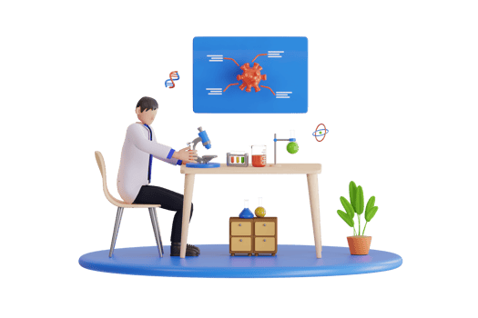 3d scientist doing lab research. Scientists working with DNA. Genetic testing, DNA testing, genetic diagnosis concept. 3d illustration png