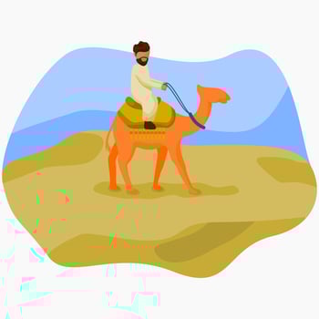 Editable Muslim Man Hijrah with Camel on Desert Vector Illustration for Muharram Hijri New Year Concept and Other Islamic Moment Related Design